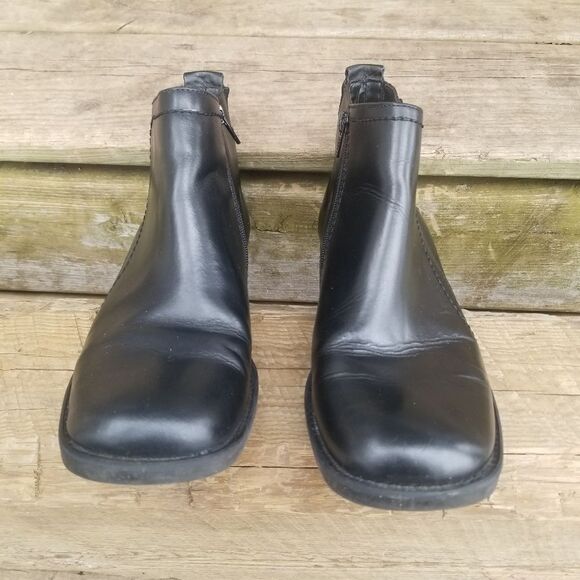 Vintage 90s y2k Square Toe Chunky Heel Black Leather Heeled Ankle Boots Booties - Picture 6 of 9